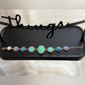 Fashion Jewelry Gold Bracelet with Green, Blue and Purple Opal Stones